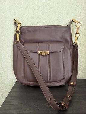 Vintage Mark Cross Chocolate Brown Leather Shoulder Bag with Gold Accents